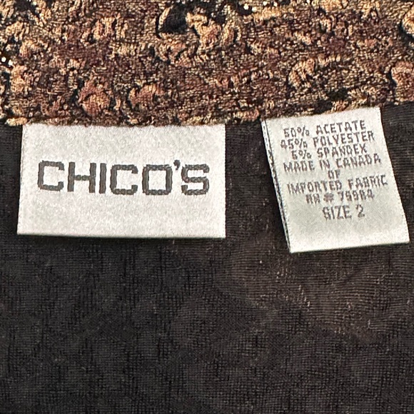Chicos size 2 black, old gold and bronze stretch blazer style jacket - Picture 2 of 3